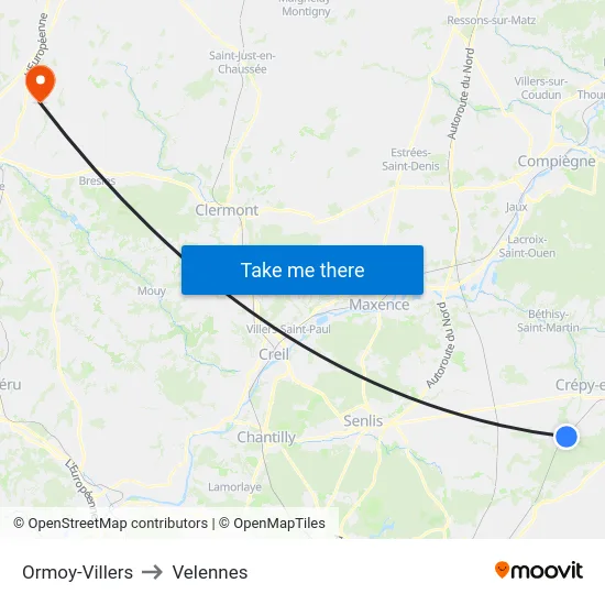 Ormoy-Villers to Velennes map