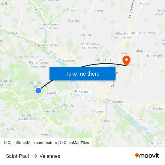 Saint-Paul to Velennes map