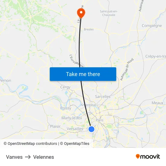 Vanves to Velennes map