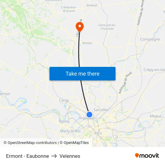 Ermont - Eaubonne to Velennes map