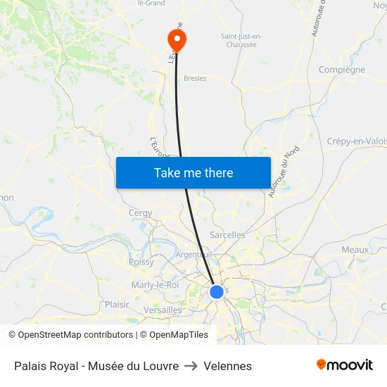 Palais Royal - Musée du Louvre to Velennes map