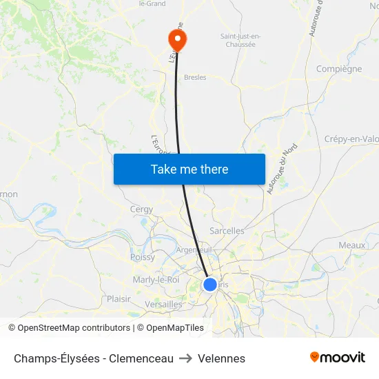 Champs-Élysées - Clemenceau to Velennes map