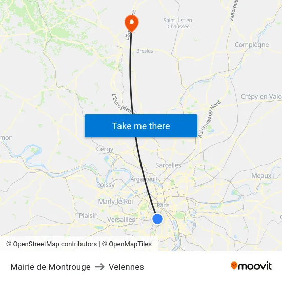 Mairie de Montrouge to Velennes map