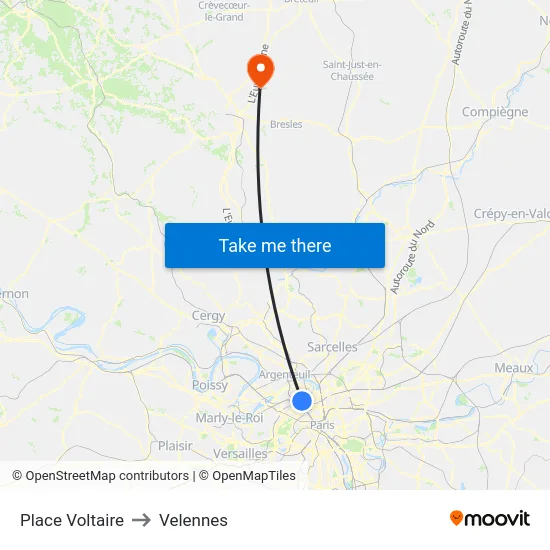 Place Voltaire to Velennes map