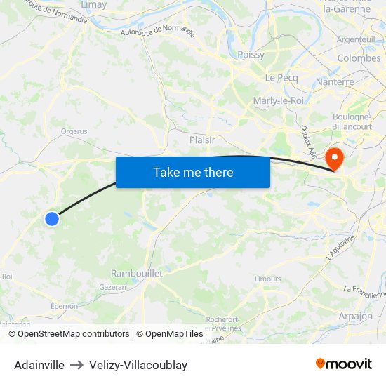 Adainville to Velizy-Villacoublay map
