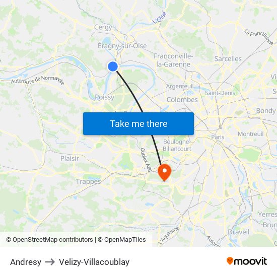 Andresy to Velizy-Villacoublay map
