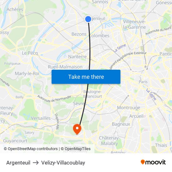 Argenteuil to Velizy-Villacoublay map