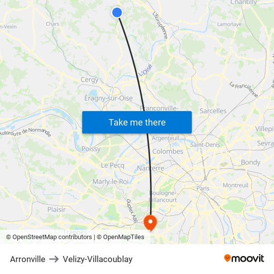 Arronville to Velizy-Villacoublay map