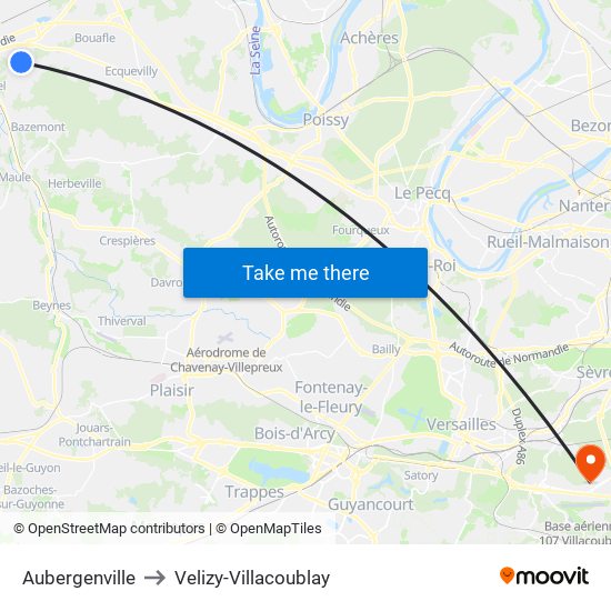 Aubergenville to Velizy-Villacoublay map