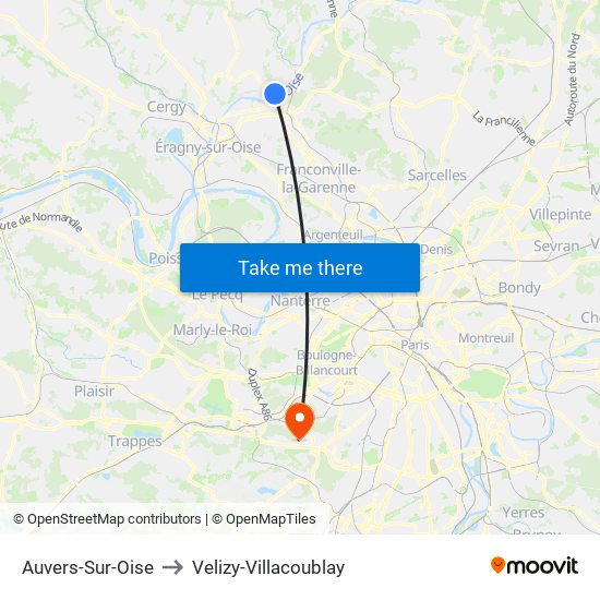 Auvers-Sur-Oise to Velizy-Villacoublay map