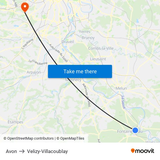 Avon to Velizy-Villacoublay map