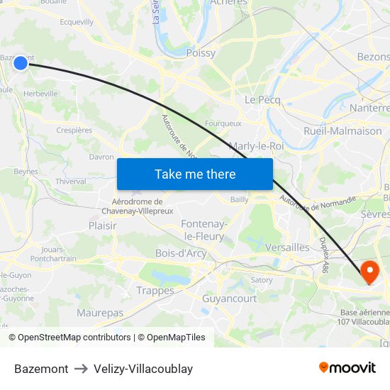 Bazemont to Velizy-Villacoublay map
