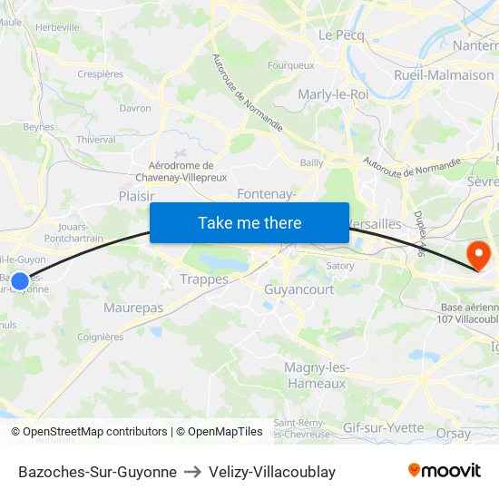 Bazoches-Sur-Guyonne to Velizy-Villacoublay map