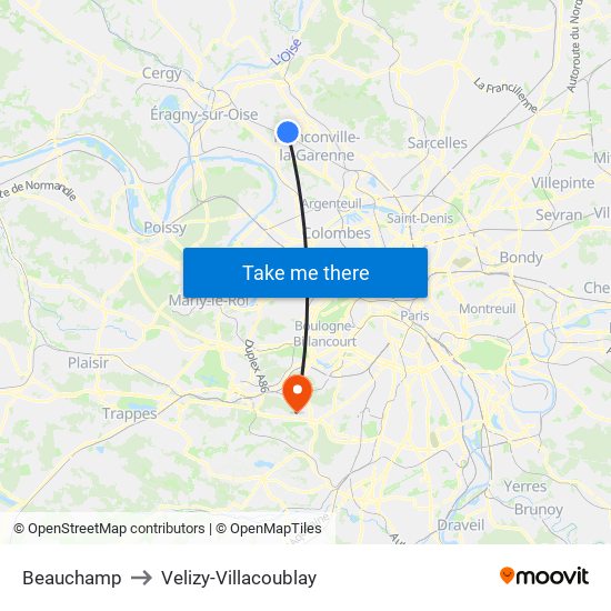 Beauchamp to Velizy-Villacoublay map