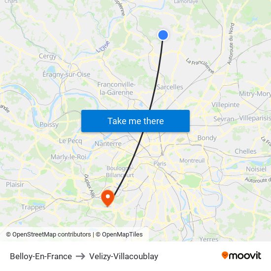 Belloy-En-France to Velizy-Villacoublay map