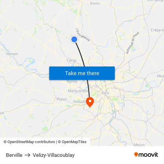 Berville to Velizy-Villacoublay map