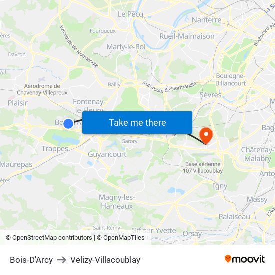 Bois-D'Arcy to Velizy-Villacoublay map