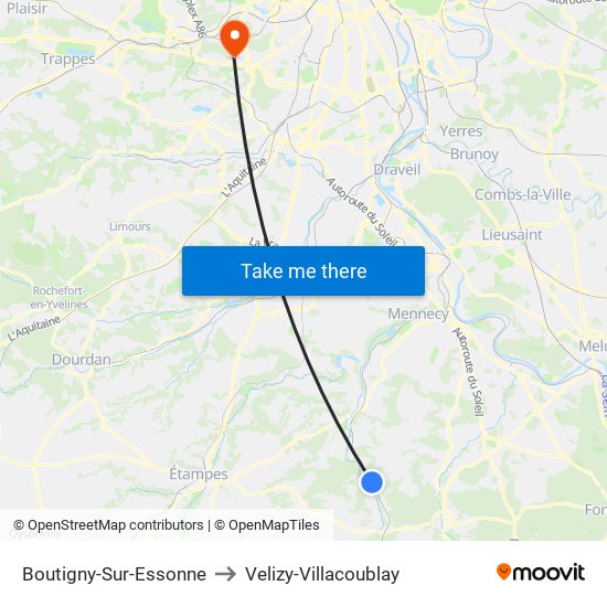 Boutigny-Sur-Essonne to Velizy-Villacoublay map