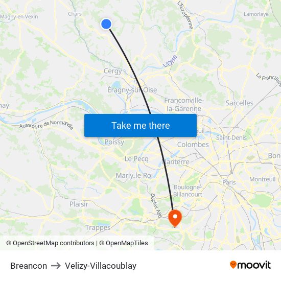 Breancon to Velizy-Villacoublay map