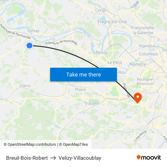Breuil-Bois-Robert to Velizy-Villacoublay map
