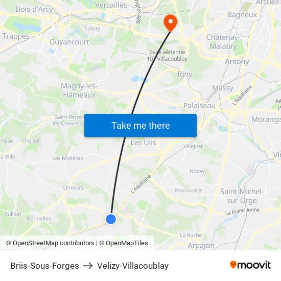 Briis-Sous-Forges to Velizy-Villacoublay map