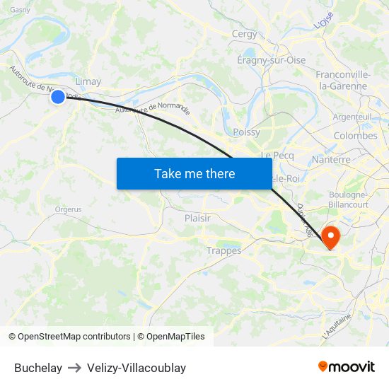 Buchelay to Velizy-Villacoublay map