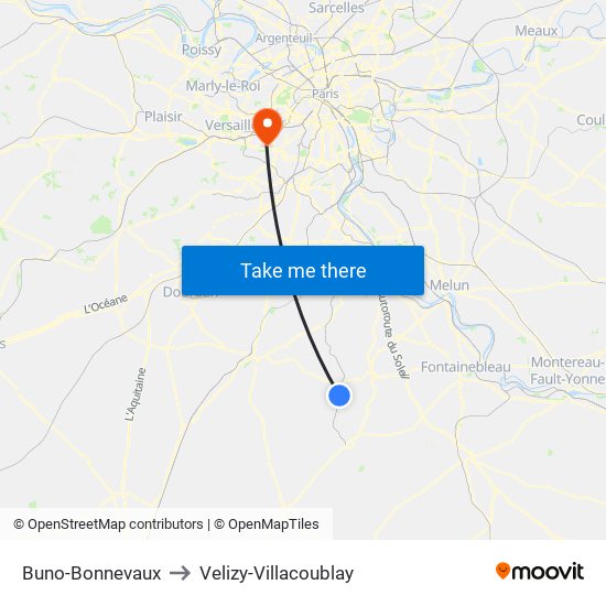 Buno-Bonnevaux to Velizy-Villacoublay map