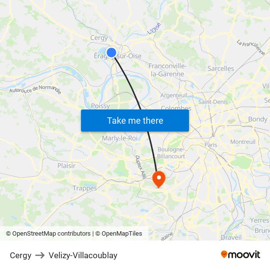 Cergy to Velizy-Villacoublay map