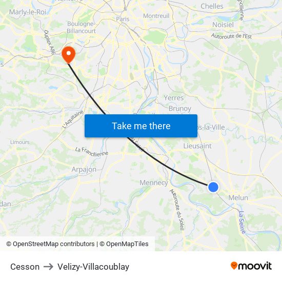 Cesson to Velizy-Villacoublay map