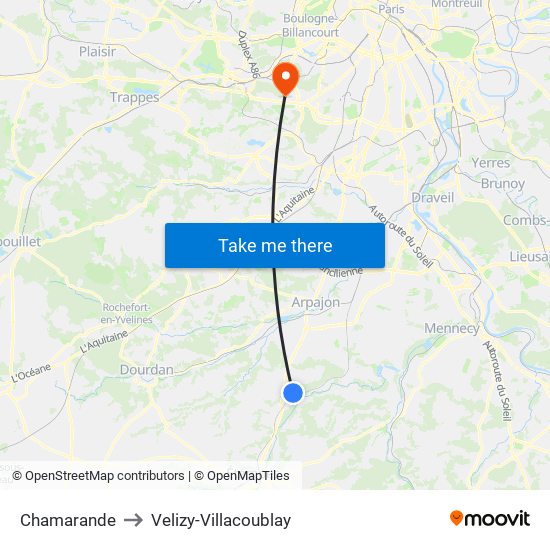 Chamarande to Velizy-Villacoublay map
