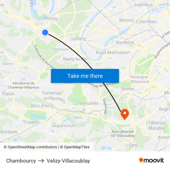 Chambourcy to Velizy-Villacoublay map