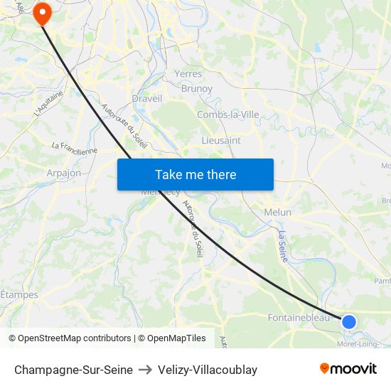 Champagne-Sur-Seine to Velizy-Villacoublay map