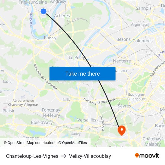 Chanteloup-Les-Vignes to Velizy-Villacoublay map
