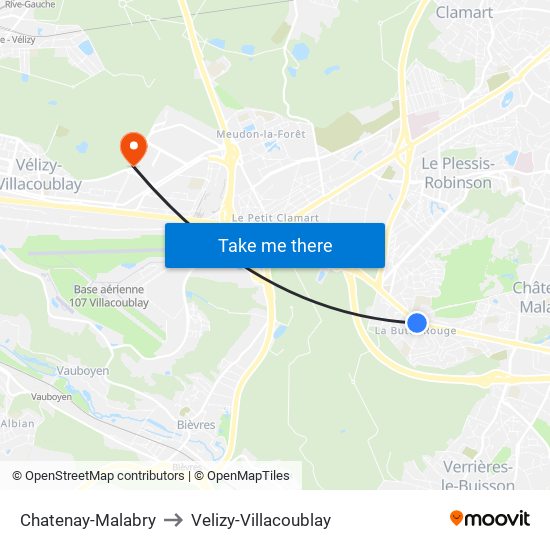 Chatenay-Malabry to Velizy-Villacoublay map