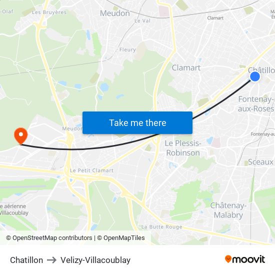 Chatillon to Velizy-Villacoublay map