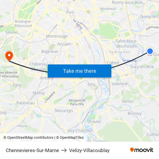 Chennevieres-Sur-Marne to Velizy-Villacoublay map