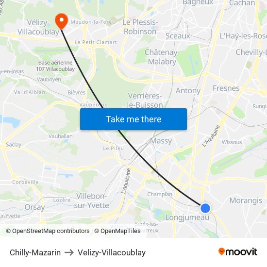 Chilly-Mazarin to Velizy-Villacoublay map