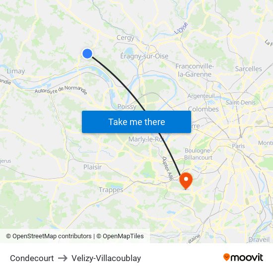 Condecourt to Velizy-Villacoublay map