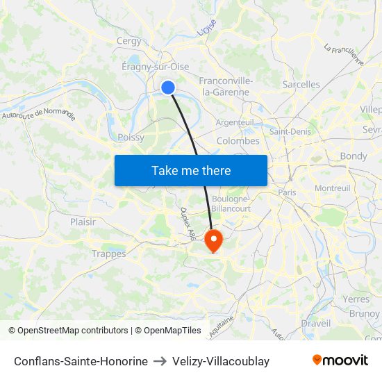 Conflans-Sainte-Honorine to Velizy-Villacoublay map