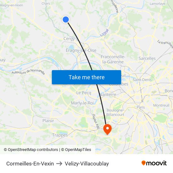 Cormeilles-En-Vexin to Velizy-Villacoublay map