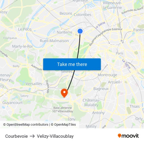 Courbevoie to Velizy-Villacoublay map