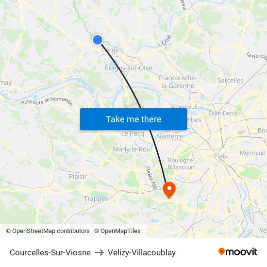 Courcelles-Sur-Viosne to Velizy-Villacoublay map