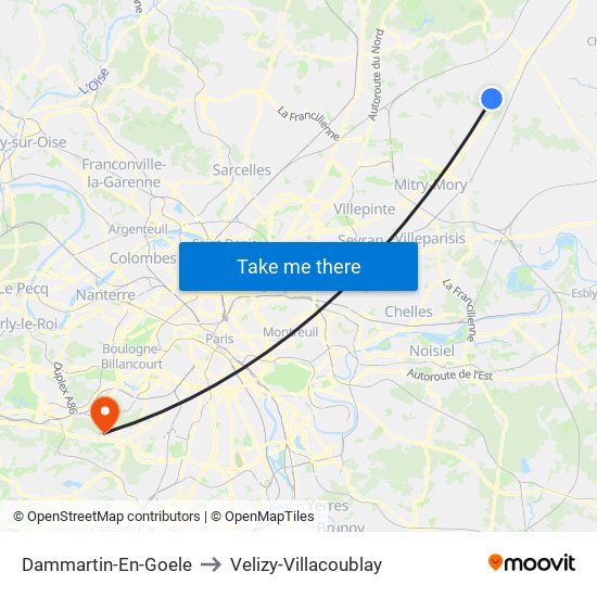 Dammartin-En-Goele to Velizy-Villacoublay map