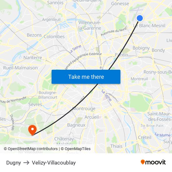 Dugny to Velizy-Villacoublay map