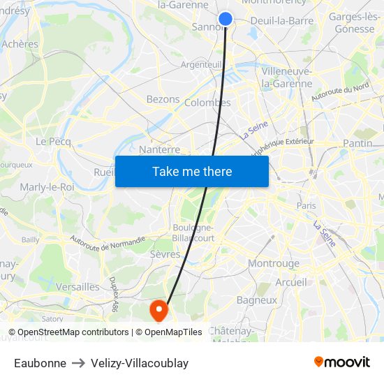 Eaubonne to Velizy-Villacoublay map