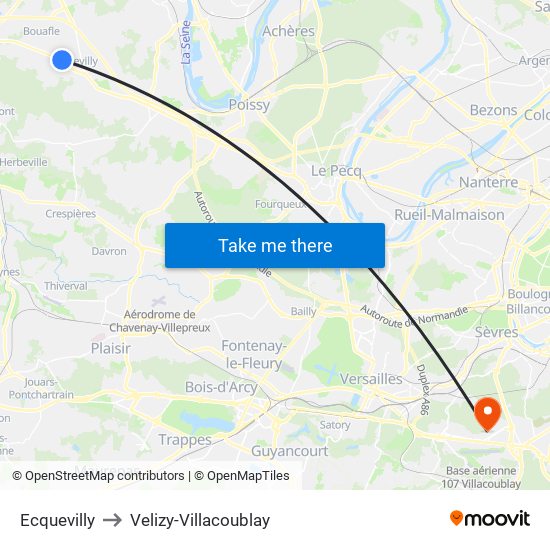 Ecquevilly to Velizy-Villacoublay map