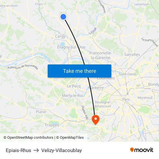 Epiais-Rhus to Velizy-Villacoublay map