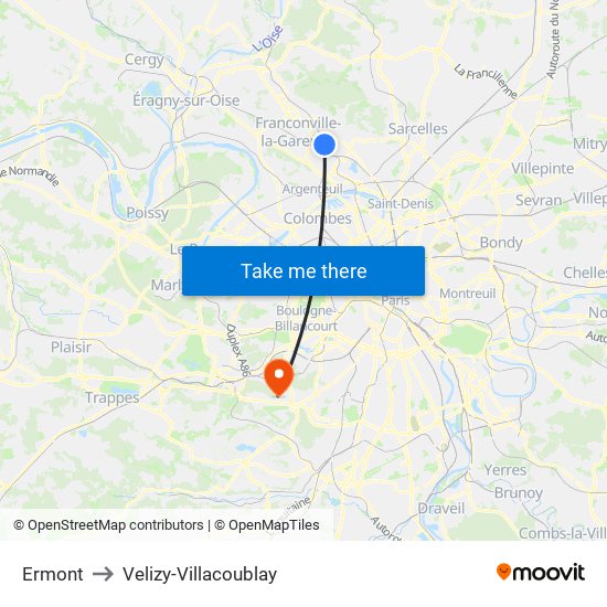 Ermont to Velizy-Villacoublay map