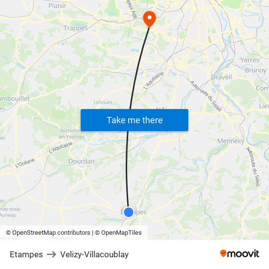 Etampes to Velizy-Villacoublay map