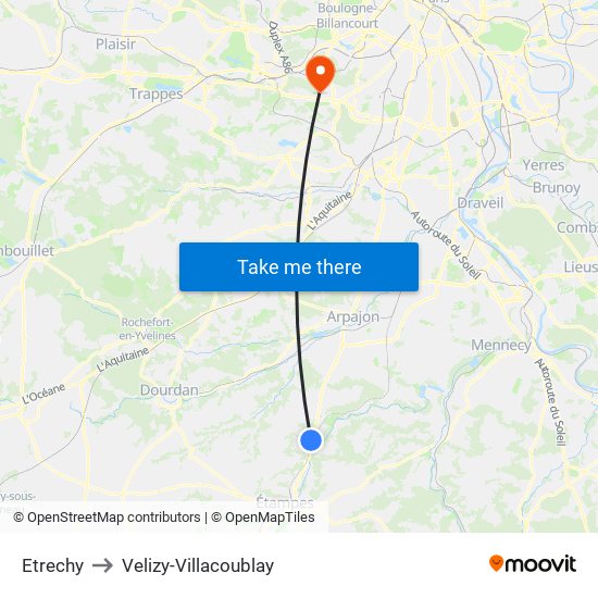 Etrechy to Velizy-Villacoublay map